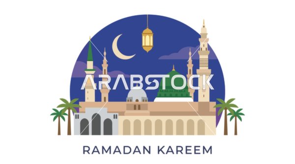 Al-Masjid an-Nabawi Medina Ramadan Kareem Illustration