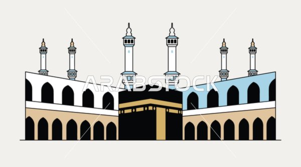 رسم توضيحي للكعبة المشرفة والمسجد الحرام في مكة المكرمة
