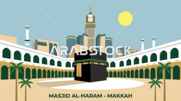 Kaaba and Masjid Al-Haram Makkah Vector Illustration
