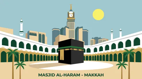 Kaaba and Masjid Al-Haram Makkah Vector Illustration