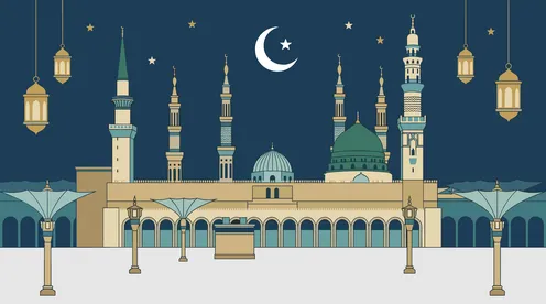 Al-Masjid an-Nabawi Medina Vector Night Background