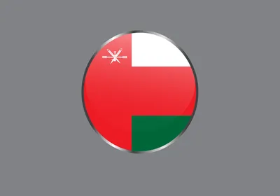 أيقونة دائرية لامعة لعلم سلطنة عمان بإطار معدني