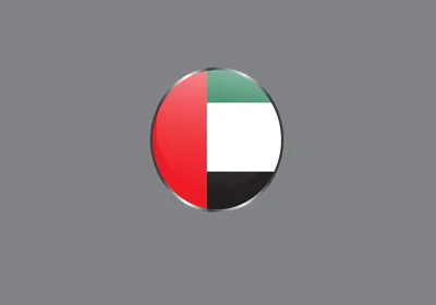 A 3D circular, shiny button icon of the UAE flag