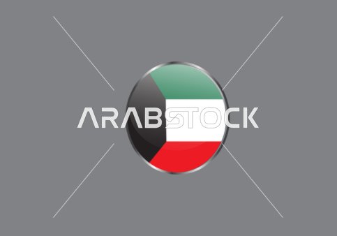 A shiny, 3D circular button icon of the Kuwaiti flag