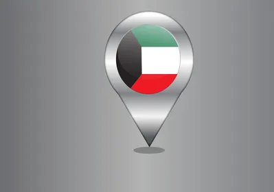 Kuwait flag map pin - 3D metal location icon with shadow