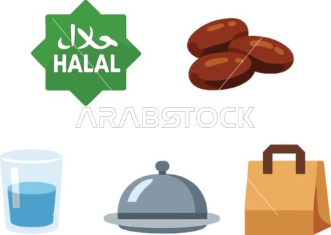 Halal Food Icons Set for Ramadan and Delivery Services