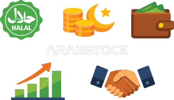 مجموعة أيقونات ناقلات التمويل الإسلامي والأعمال الحلال