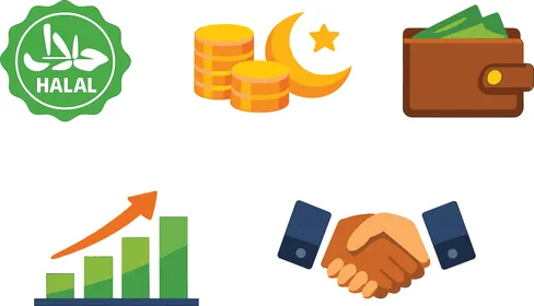 مجموعة أيقونات ناقلات التمويل الإسلامي والأعمال الحلال