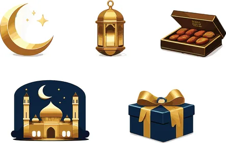 Gold Islamic Ramadan and Eid Vector Icons Set
