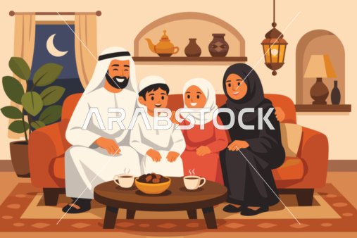 Arab Family Home Gathering During Ramadan Night