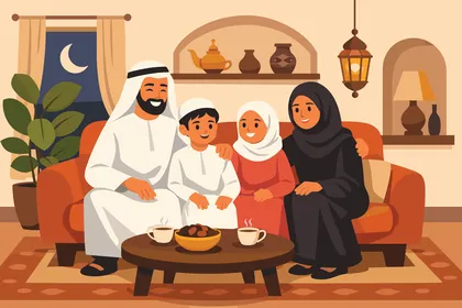 Arab Family Home Gathering During Ramadan Night
