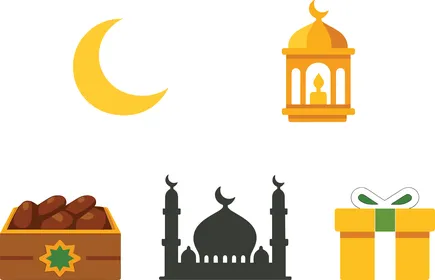 أيقونات رمضان والعيد المتجهة على خلفية بيضاء