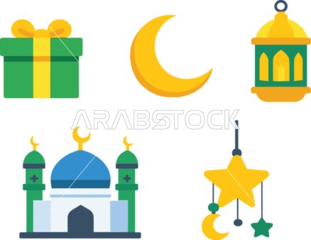 Ramadan and Eid Islamic Flat Vector Illustration Icons