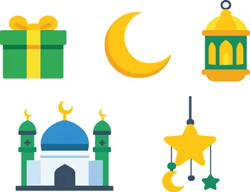 أيقونات إسلامية مسطحة لشهر رمضان وعيد الفطر المبارك
