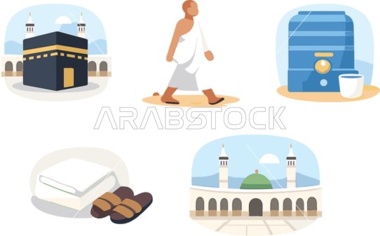 Hajj and Umrah Islamic Rituals Vector Set