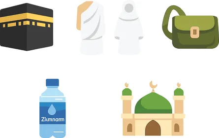 Hajj and Umrah Pilgrimage Vector Icon Set