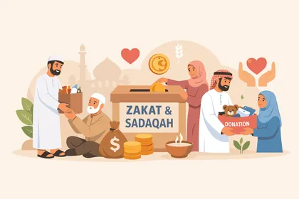 رسم توضيحي للزكاة والصدقة والعمل الخيري الإسلامي