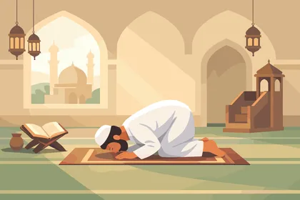 رسم توضيحي لرجل مسلم يصلي السجود في المسجد
