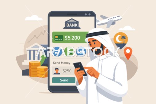 رجل سعودي يستخدم تطبيق البنك عبر الجوال