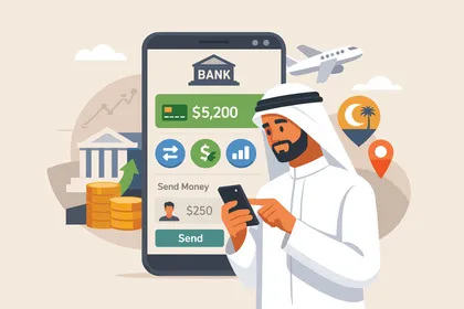رجل سعودي يستخدم تطبيق البنك عبر الجوال