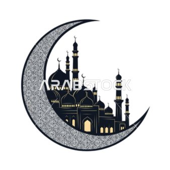 هلال إسلامي مع صورة ظلية للمسجد فكتور