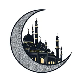 هلال إسلامي مع صورة ظلية للمسجد فكتور