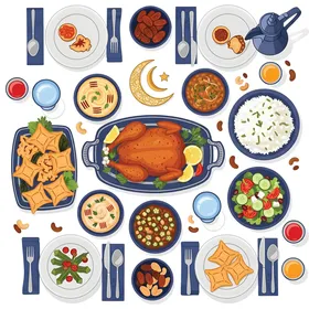 Traditional Ramadan Iftar Table Food Vector Illustration