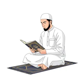 Muslim Man Reading Quran Vector Illustration