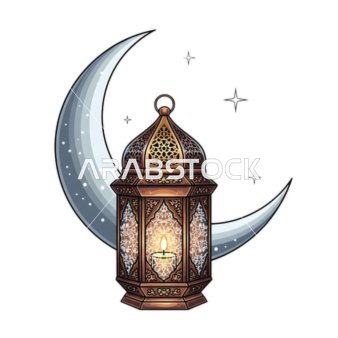 Traditional Ramadan Fanous Lantern with Crescent Moon