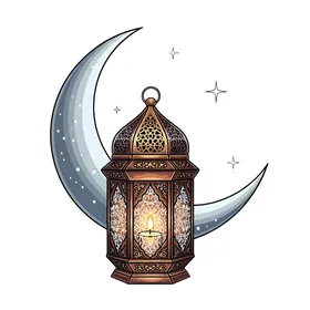 Traditional Ramadan Fanous Lantern with Crescent Moon