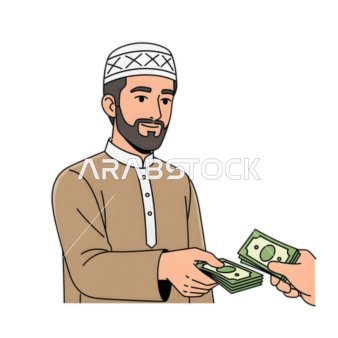 Muslim Man Receiving Cash Payment Illustration