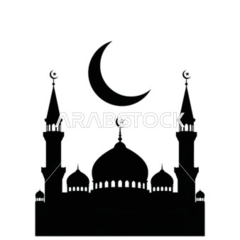 صورة ظلية لمسجد أسود مع هلال متجه