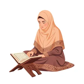 Muslim Woman Reading Quran Vector Illustration