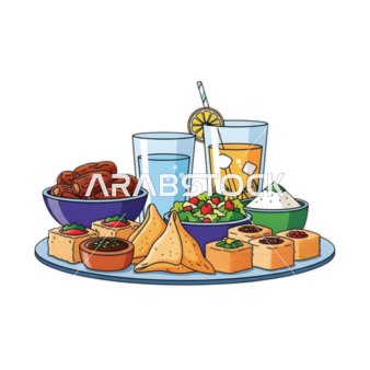 رسم توضيحي لطبق طعام إفطار رمضان