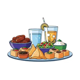 رسم توضيحي لطبق طعام إفطار رمضان