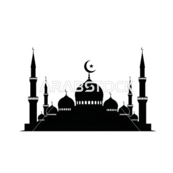 ظلية مسجد سوداء مع قباب ومآذن