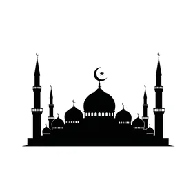 ظلية مسجد سوداء مع قباب ومآذن