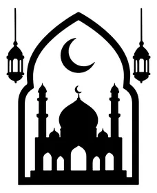 Mosque Silhouette with Lanterns and Moon for Ramadan