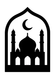 Mosque Silhouette with Crescent Moon and Minaret Icon