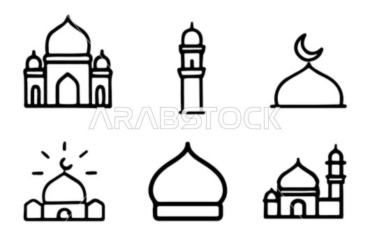 أيقونات فيكتور لمساجد ومآذن إسلامية بسيطة