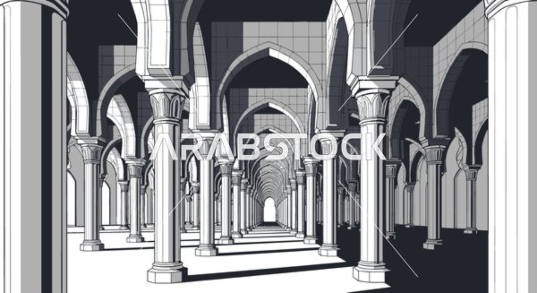 Islamic Mosque Interior Arched Corridor Vector