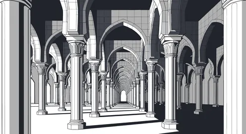 Islamic Mosque Interior Arched Corridor Vector