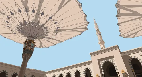 رسم توضيحي لمظلات المسجد النبوي في المدينة المنورة
