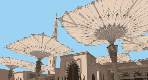 Al-Masjid an-Nabawi Madinah Mosque Umbrellas Illustration