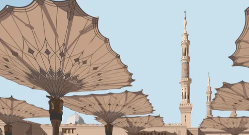 Al-Masjid an-Nabawi Medina Umbrellas and Minarets Vector