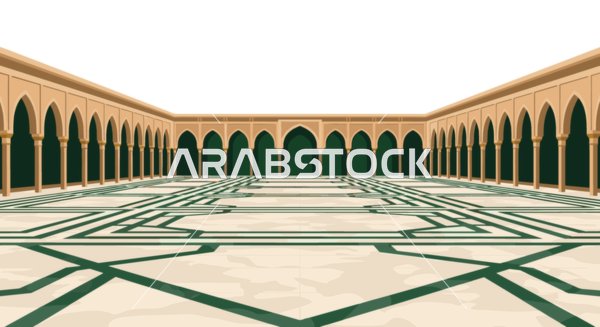 Islamic Mosque Courtyard with Geometric Floor Vector