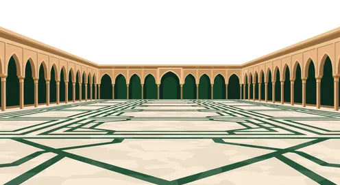 Islamic Mosque Courtyard with Geometric Floor Vector