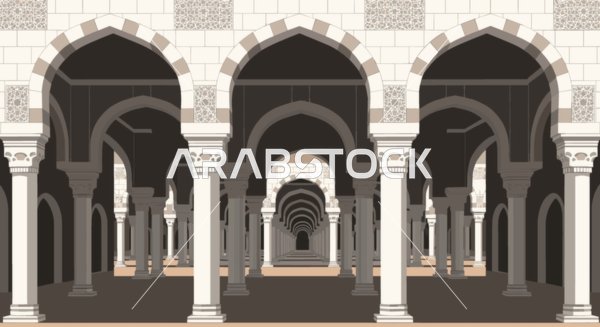 رسم توضيحي لأقواس المسجد الداخلية وتصميمه المعماري