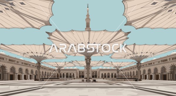 Prophet's Mosque Medina Courtyard Umbrellas Vector