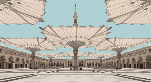 Prophet's Mosque Medina Courtyard Umbrellas Vector